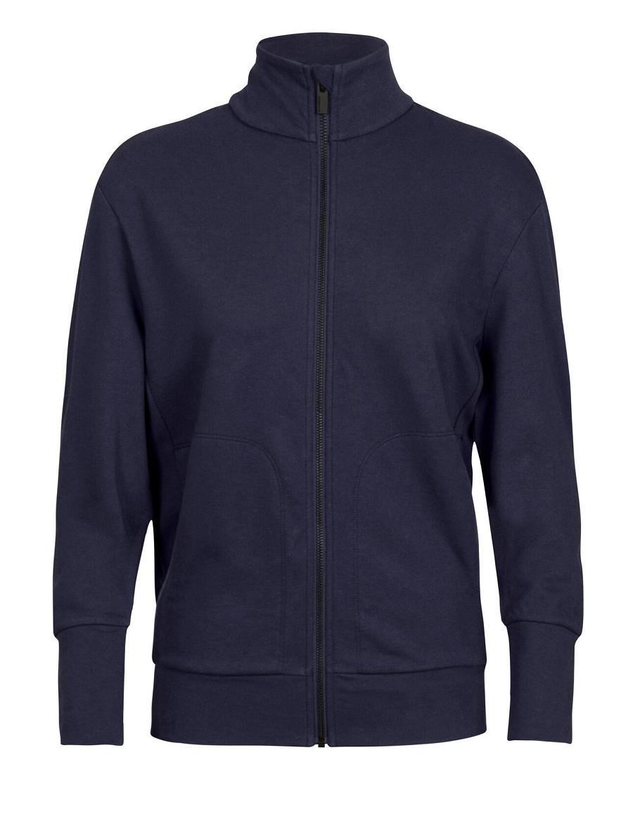 Sweat À Capuche Icebreaker Merino Central II Long Sleeve Zip Femme Bleu Marine | FR 1672ILHS